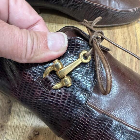 VTG Bruno Magli 6.5B Brown Textured Leather Tie Loafers w/Gold Horse Bit Detail - Picture 7 of 10